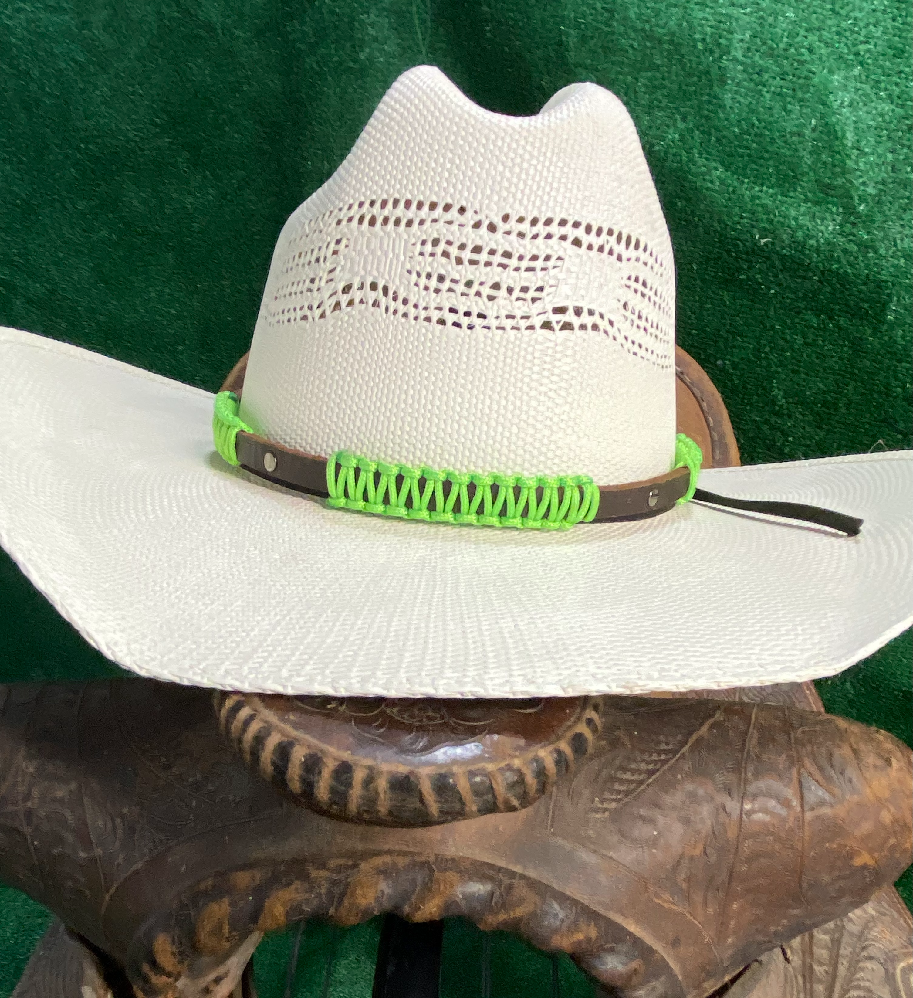 Lime Green and Leather Hat Band